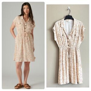 Lucky Brand Floral Print Short Sleeve Shirt Dress